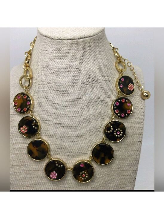 kate spade Jewelry - Kate Spade New York Tortoise Shell & Rhinestone Disc Necklace NWOT